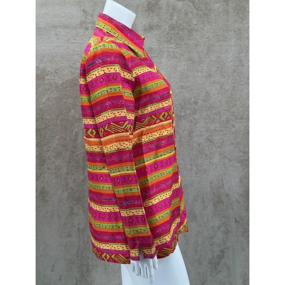 Vintage G2 George Gross Top Womens 10 Pink Orange Stripe Button Up Silk Colorful - Picture 3 of 11